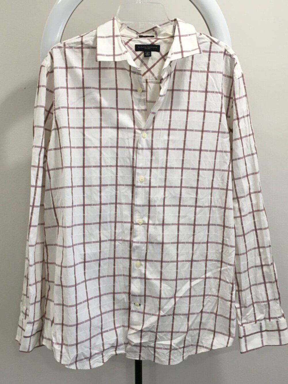 BANANA REPUBLIC Fitted White Purple Gray Beige Checks Long Sleeve Button Shirt